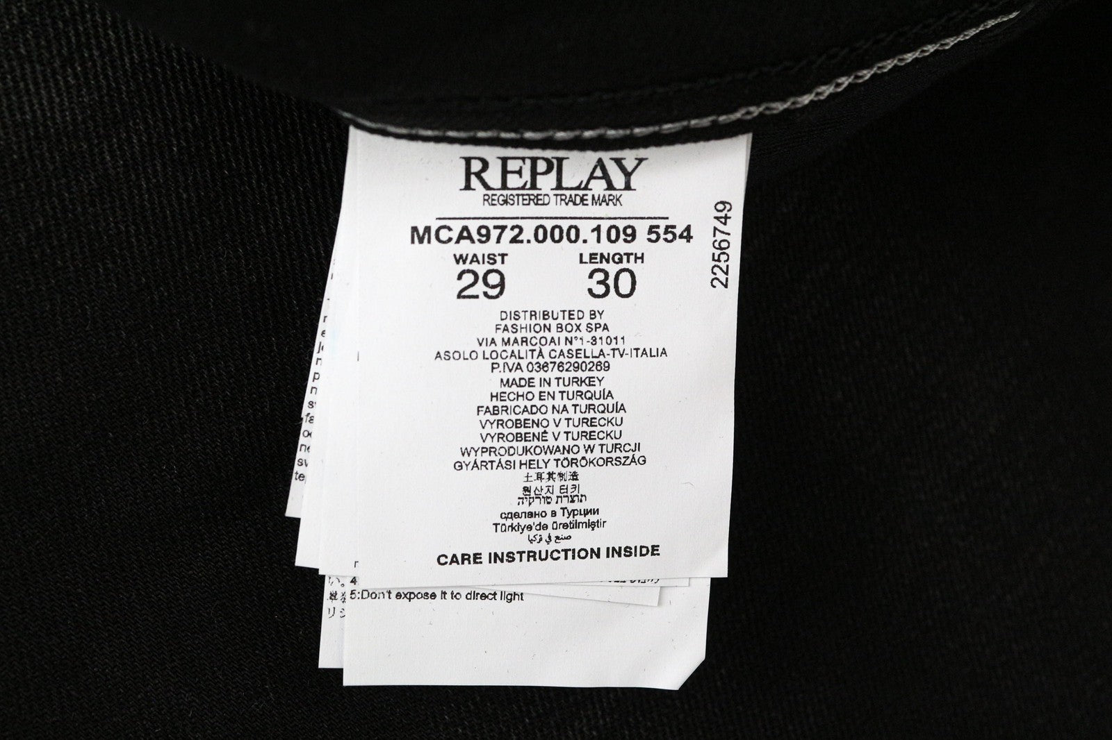 REPLAY Grover vyriški džinsai W29/L30 Selvedge tiesūs juodi tamprūs džinsai su sagomis 