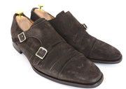 SUITSUPPLY vyriški batai, EU43, tamsiai rudi, zomšiniai, odiniai, dvigubais dirželiais, formalūs 