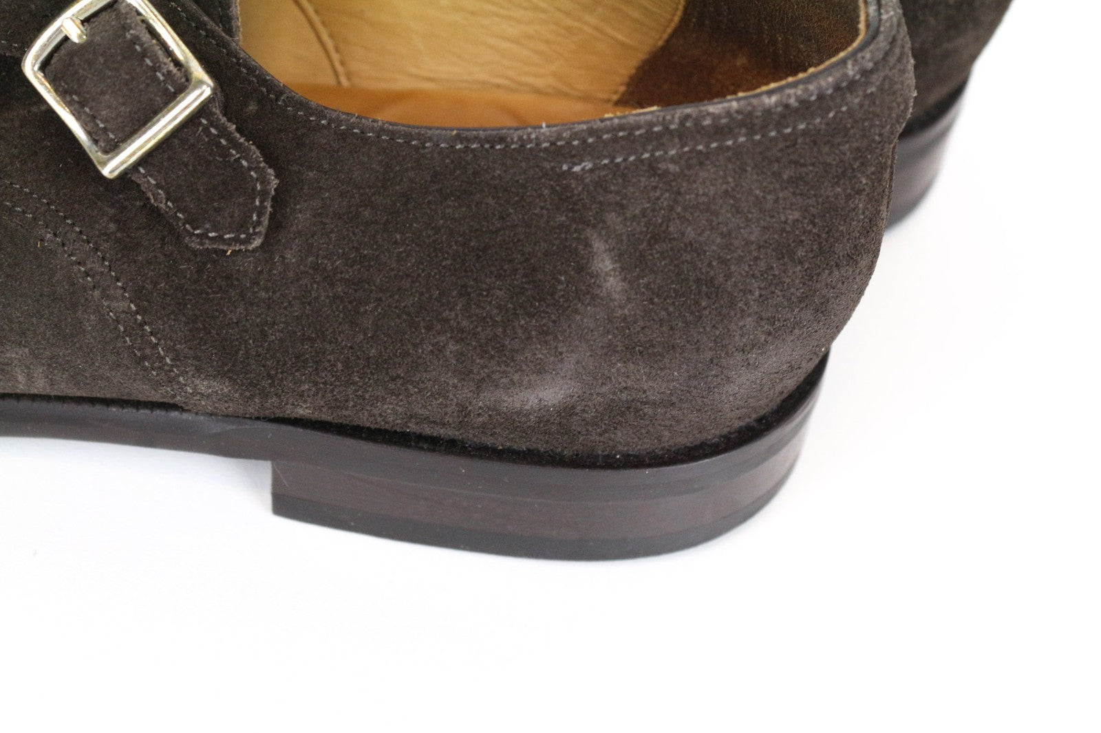 SUITSUPPLY vyriški batai, EU43, tamsiai rudi, zomšiniai, odiniai, dvigubais dirželiais, formalūs 