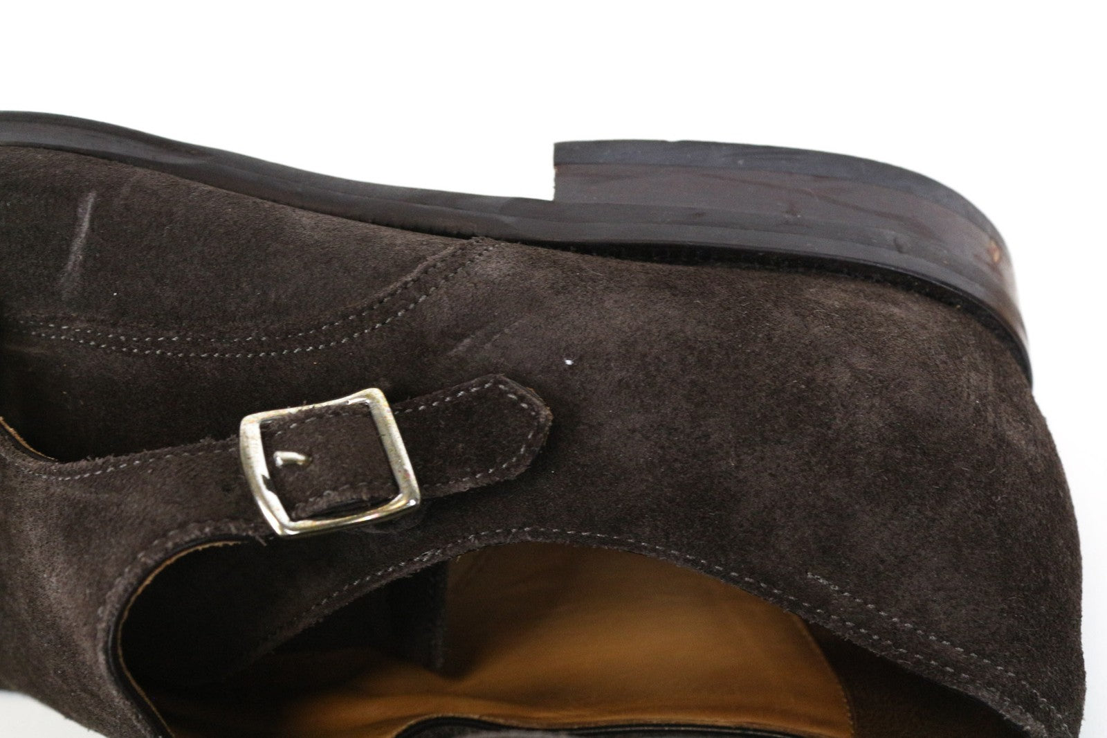 SUITSUPPLY vyriški batai, EU43, tamsiai rudi, zomšiniai, odiniai, dvigubais dirželiais, formalūs 