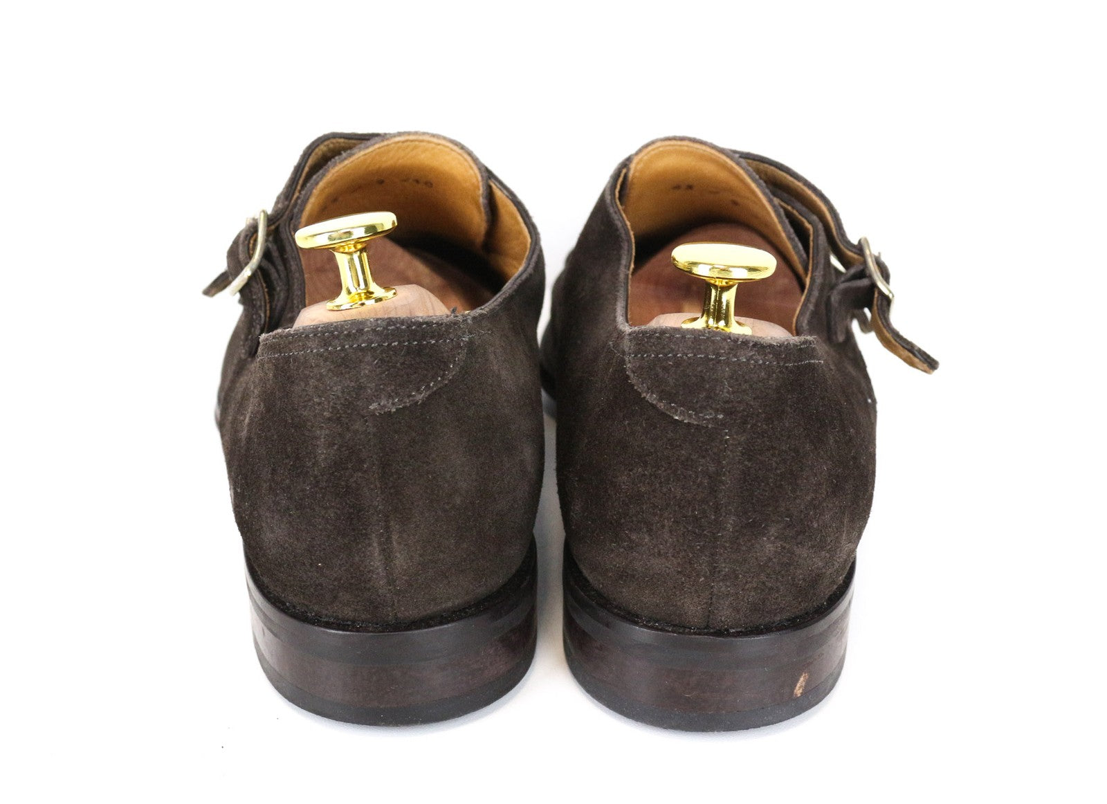 SUITSUPPLY vyriški batai, EU43, tamsiai rudi, zomšiniai, odiniai, dvigubais dirželiais, formalūs 