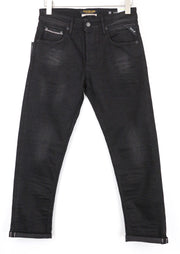 REPLAY Grover vyriški džinsai W30/L30 juodi tiesūs, tamprūs kraštai su sagomis 