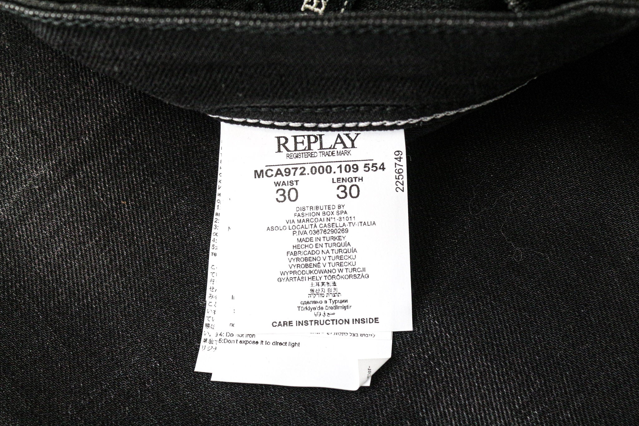 REPLAY Grover vyriški džinsai W30/L30 juodi tiesūs, tamprūs kraštai su sagomis 