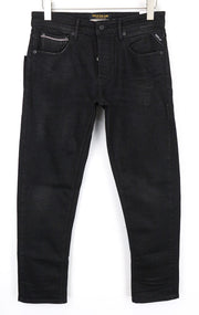 REPLAY Grover Men's Jeans W29/L32 Straight Black Stretch Selvedge Button-Fly