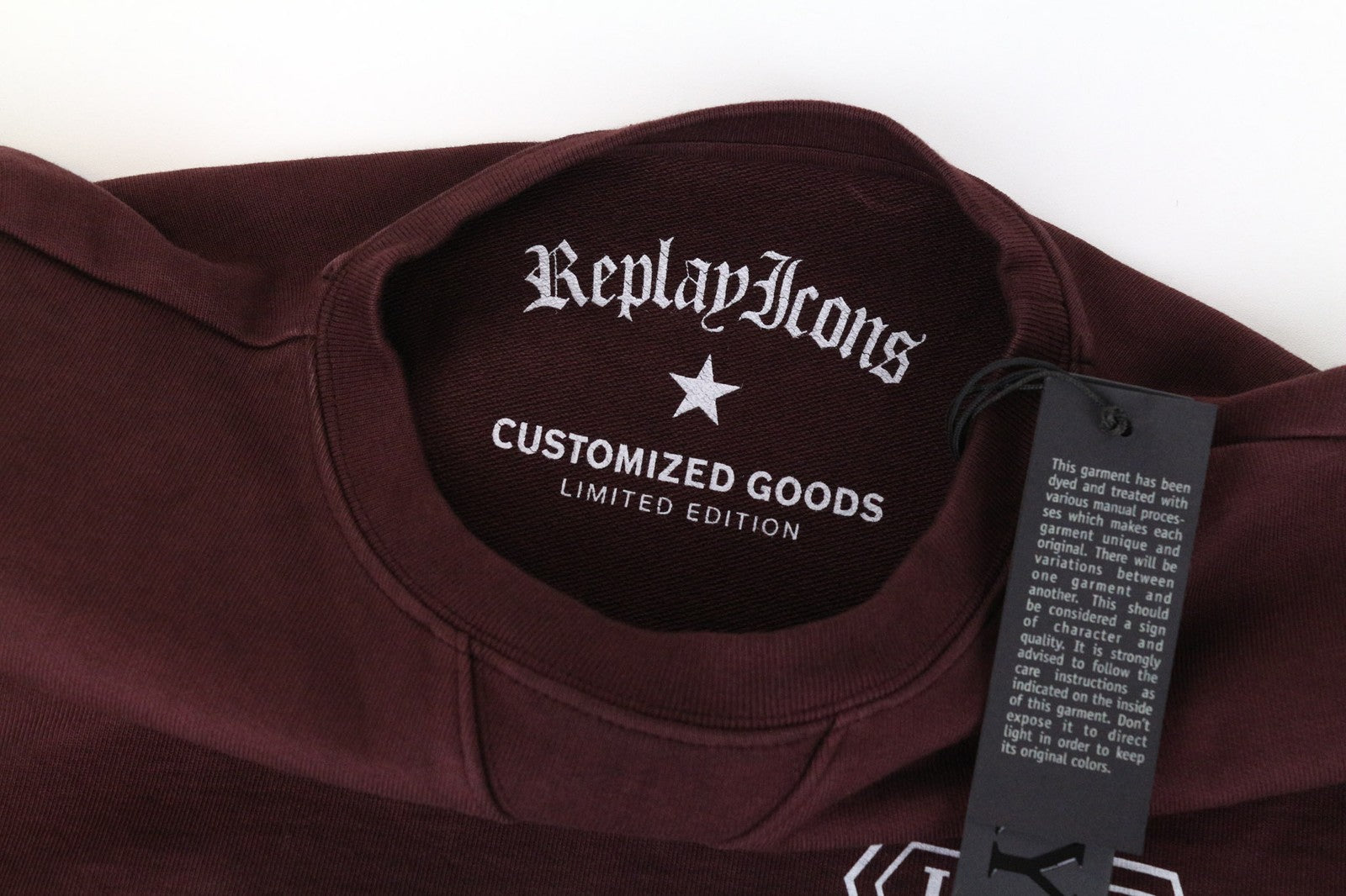 REPLAY vyriškas džemperis L dydžio bordo spalvos ilgomis rankovėmis su logotipu, gryna medvilnė 