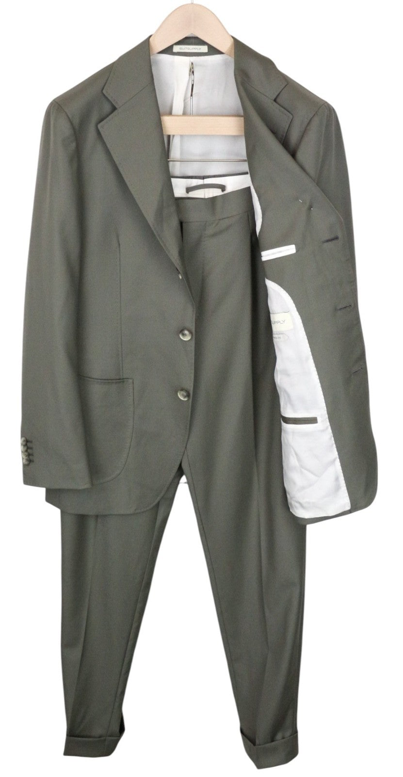 SUITSUPPLY Havana Tulip Men's Suit UK38R Slim Green Pure Wool Super 110's 2Pc