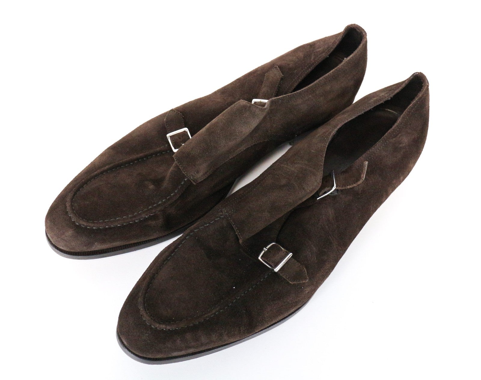 SUITSUPPLY vyriški rudi zomšiniai odiniai žemapadžiai batai su dviguba sagtimi, 44,5 dydžio, vyriški 