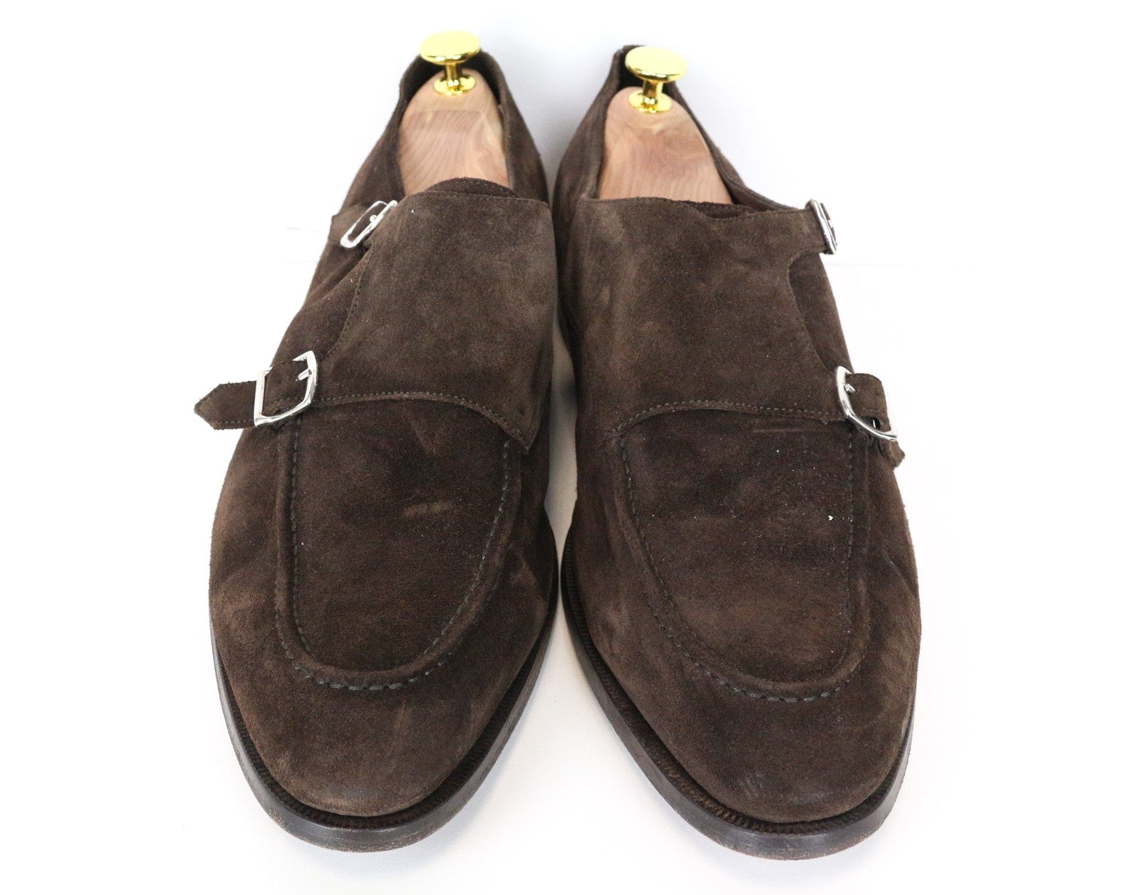 SUITSUPPLY vyriški rudi zomšiniai odiniai žemapadžiai batai su dviguba sagtimi, 44,5 dydžio, vyriški 