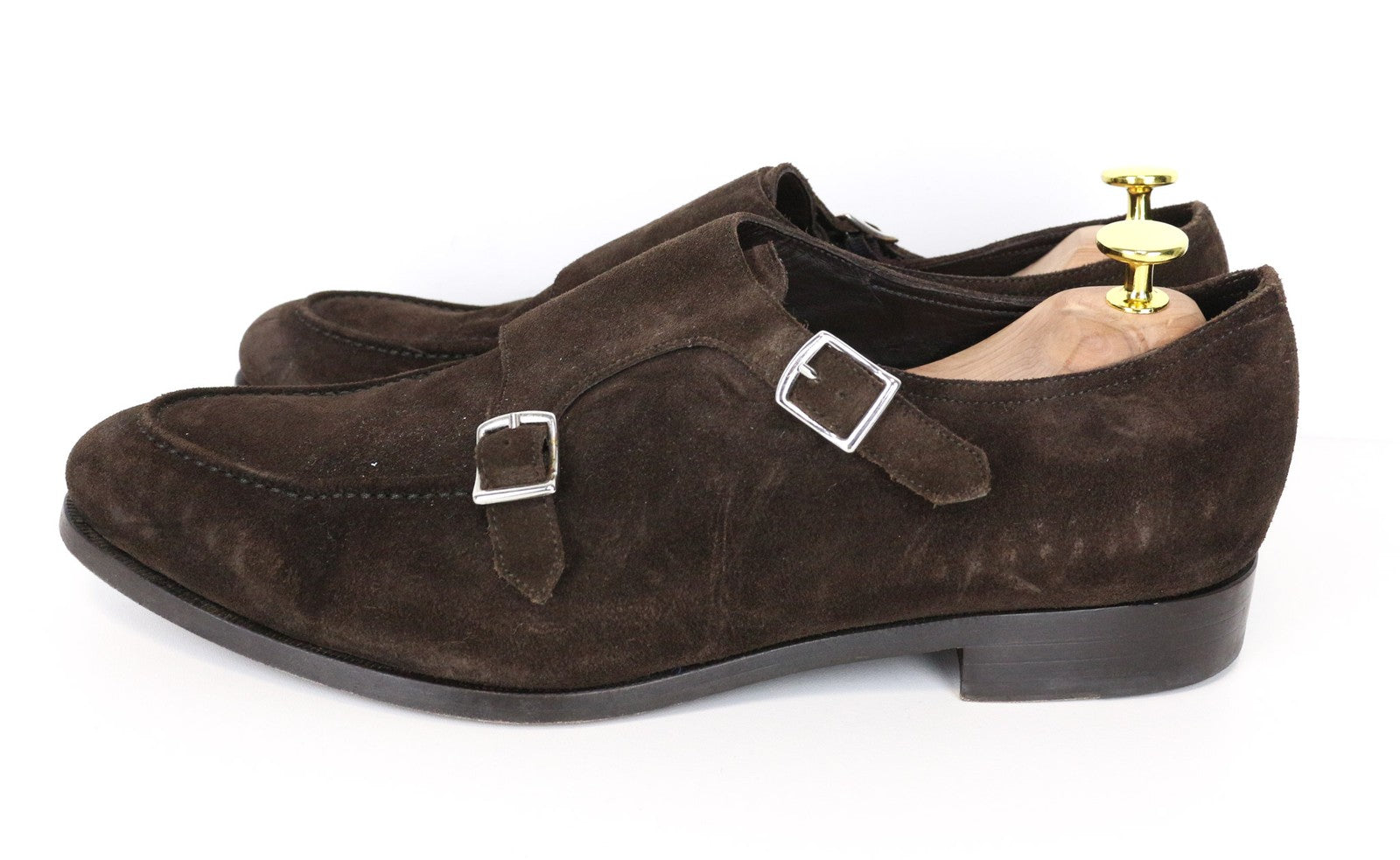 SUITSUPPLY vyriški rudi zomšiniai odiniai žemapadžiai batai su dviguba sagtimi, 44,5 dydžio, vyriški 