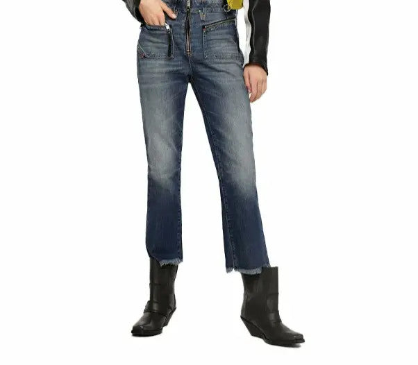DIESEL D-Earlie 089AR Women's W26/L30 Cropped Slim Fit Blue Cotton Stretch Jeans