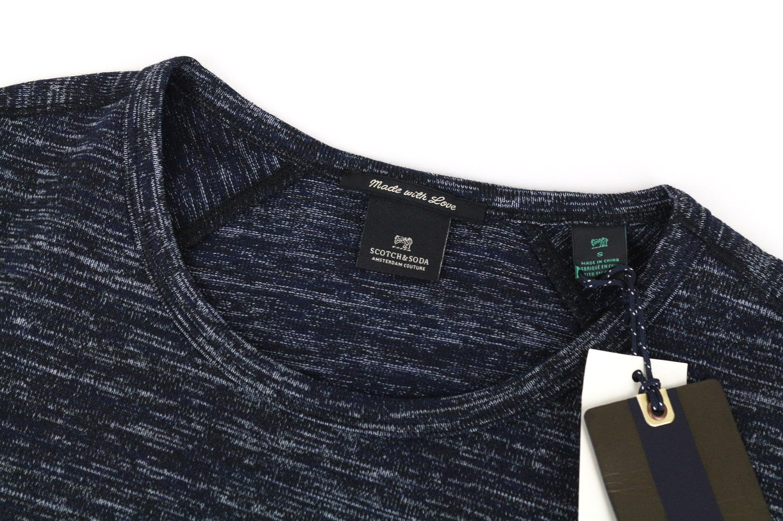 SCOTCH &amp; SODA Ams Couture vyriški mėlyni medvilniniai tamprūs marškinėliai trumpomis rankovėmis S dydžio 