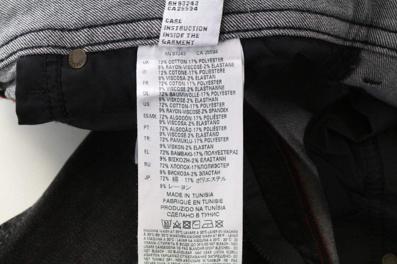 DIESEL Thommer 0687J vyriški W32/L30 pilki ploni-aptempti skalbtos medvilnės tamprūs džinsai