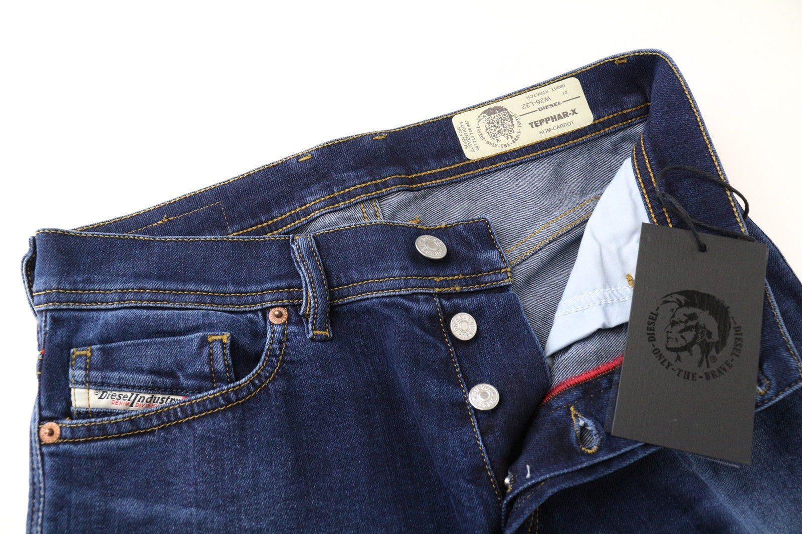 DIESEL Tepphar-X 083AT vyriški W26/L32 berniukiški mėlyni ploni su morkų efekto džinsai 