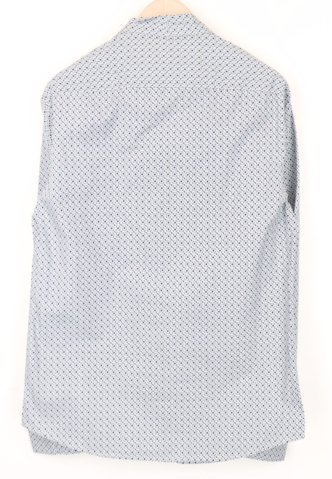 SCOTCH &amp; SODA Ams Couture vyriški L dydžio balti mėlyni grynos medvilnės klostuoti marškiniai V formos iškirpte