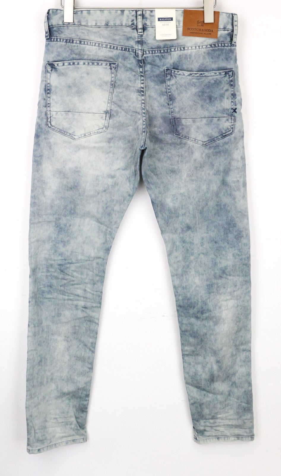 SCOTCH &amp; SODA Ralston vyriški W32/L32 mėlyni, prigludę, tamprūs medvilniniai džinsai 