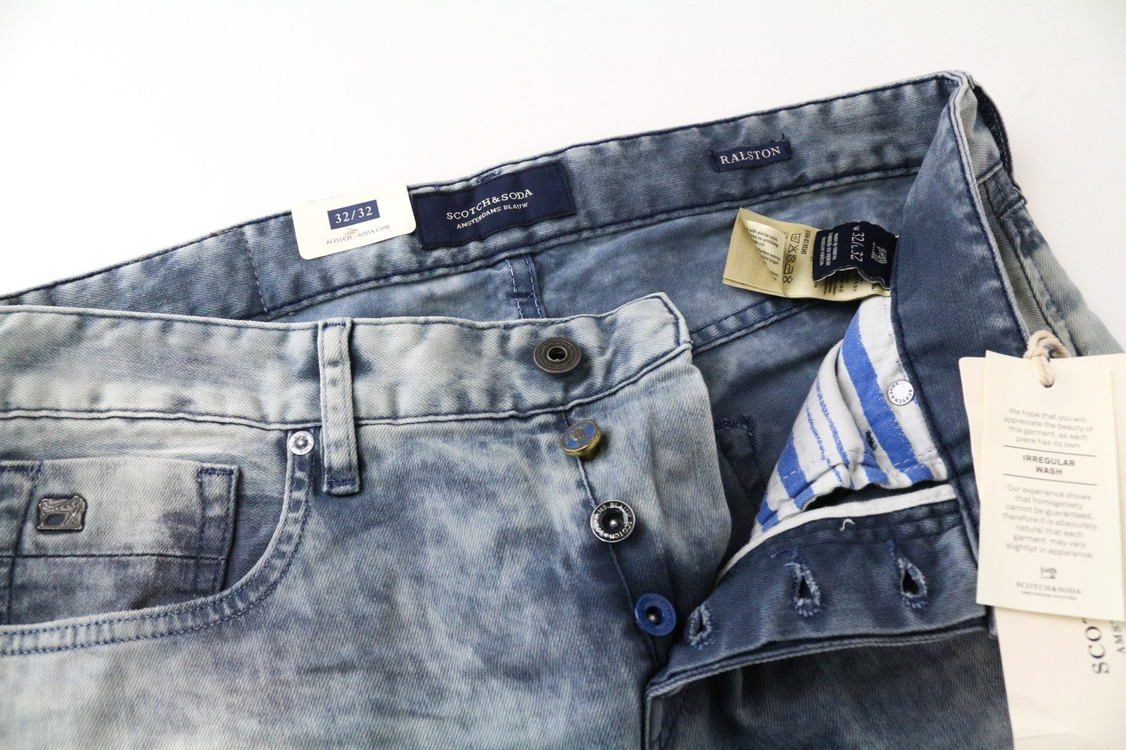 SCOTCH &amp; SODA Ralston vyriški W32/L32 mėlyni, prigludę, tamprūs medvilniniai džinsai 