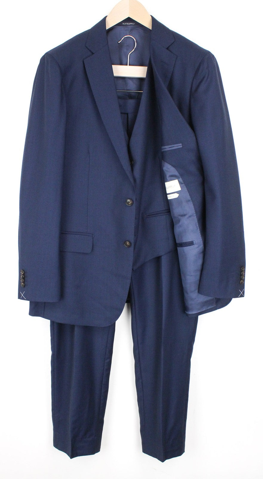 SUITSUPPLY Sienna Men's UK46R Blue Pure Wool Super 130's Lined 3 Piece Formal