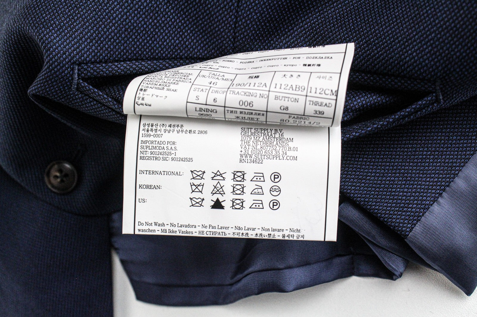 SUITSUPPLY Sienna Men's UK46R Blue Pure Wool Super 130's Lined 3 Piece Formal