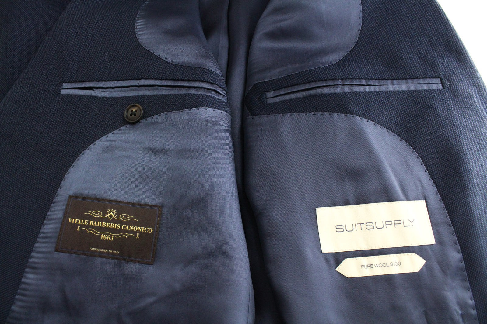 SUITSUPPLY Sienna Men's UK46R Blue Pure Wool Super 130's Lined 3 Piece Formal