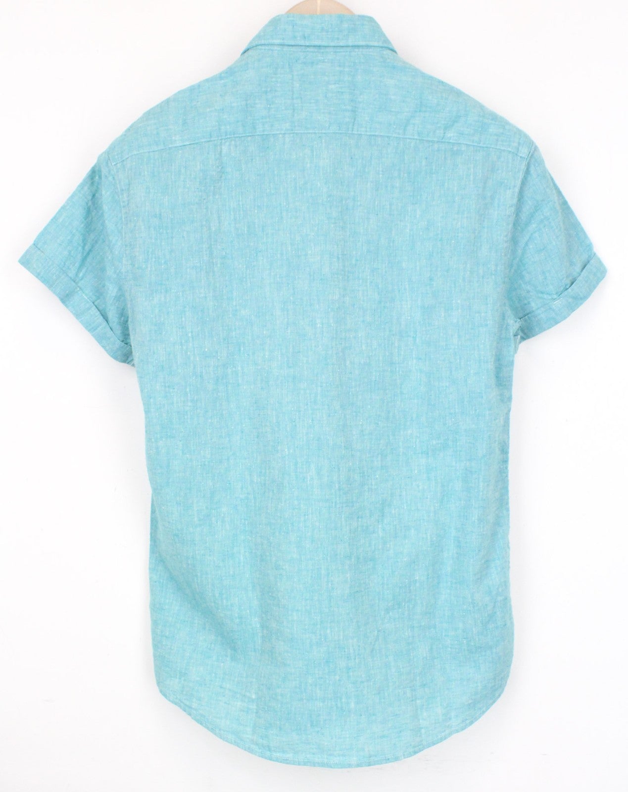 SCOTCH &amp; SODA vyriški marškinėliai S dydžio, trumpomis rankovėmis, žali lino ir medvilnės mišinio melanžo rašto. 