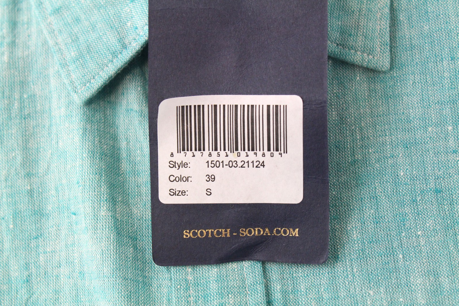 SCOTCH &amp; SODA vyriški marškinėliai S dydžio, trumpomis rankovėmis, žali lino ir medvilnės mišinio melanžo rašto. 