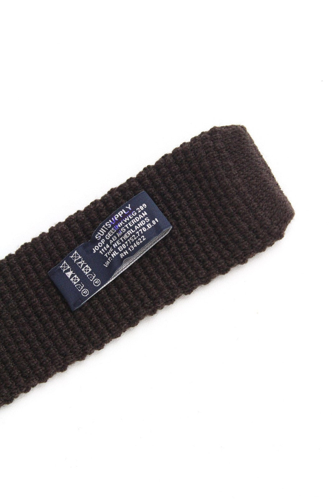 SUITSUPPLY vyriškas kaklaraištis ~150x6,5 cm rudas megztas aptemptas grynos vilnos tekstūruotas formalus kaklaraištis 