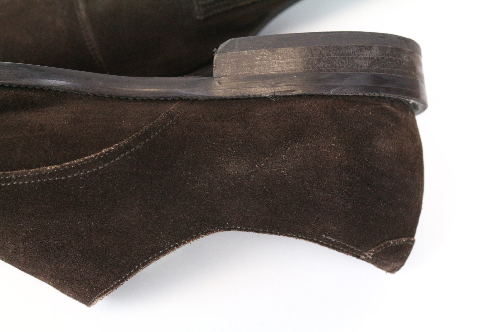 SUITSUPPLY vyriški batai, EU43, tamsiai rudi, zomšiniai, odiniai, su dviguba sagtimi, žemu viršumi 