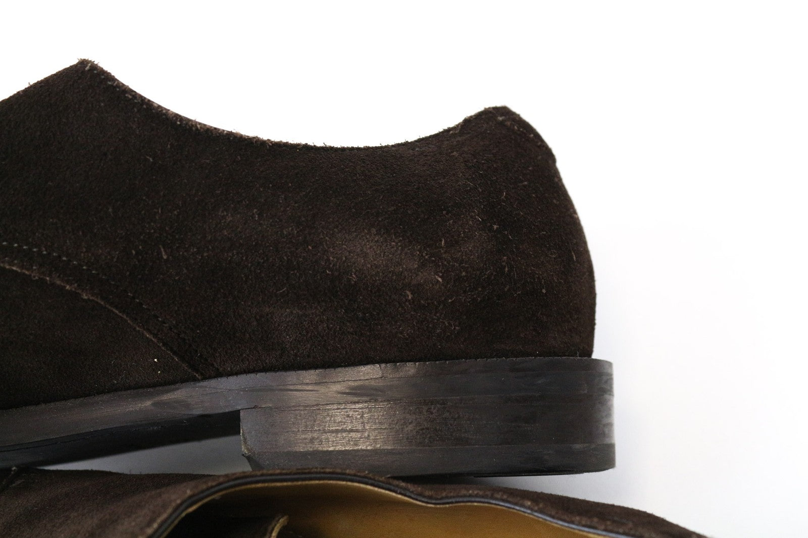 SUITSUPPLY vyriški batai, EU43, tamsiai rudi, zomšiniai, odiniai, su dviguba sagtimi, žemu viršumi 