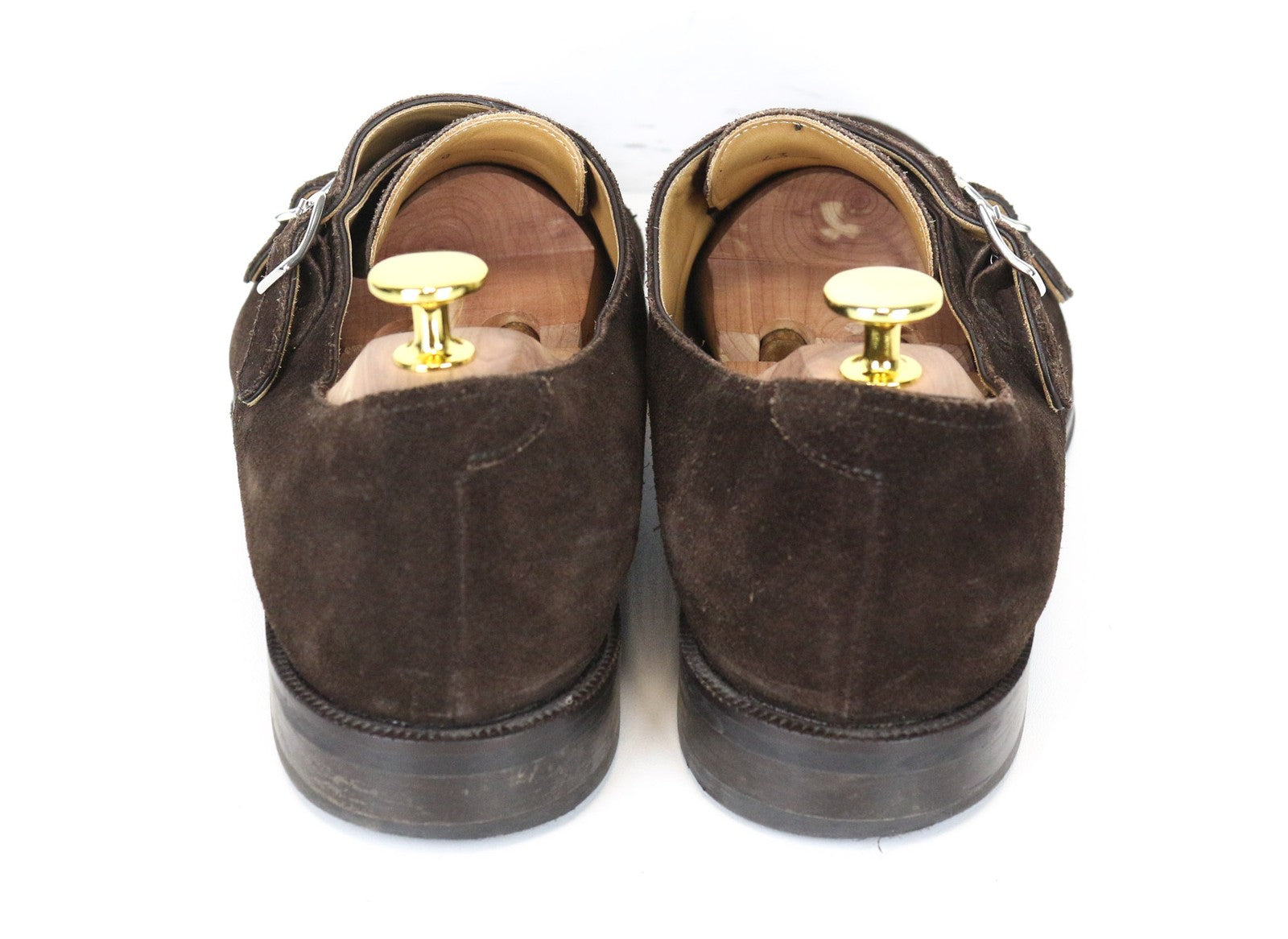 SUITSUPPLY vyriški batai, EU43, tamsiai rudi, zomšiniai, odiniai, su dviguba sagtimi, žemu viršumi 