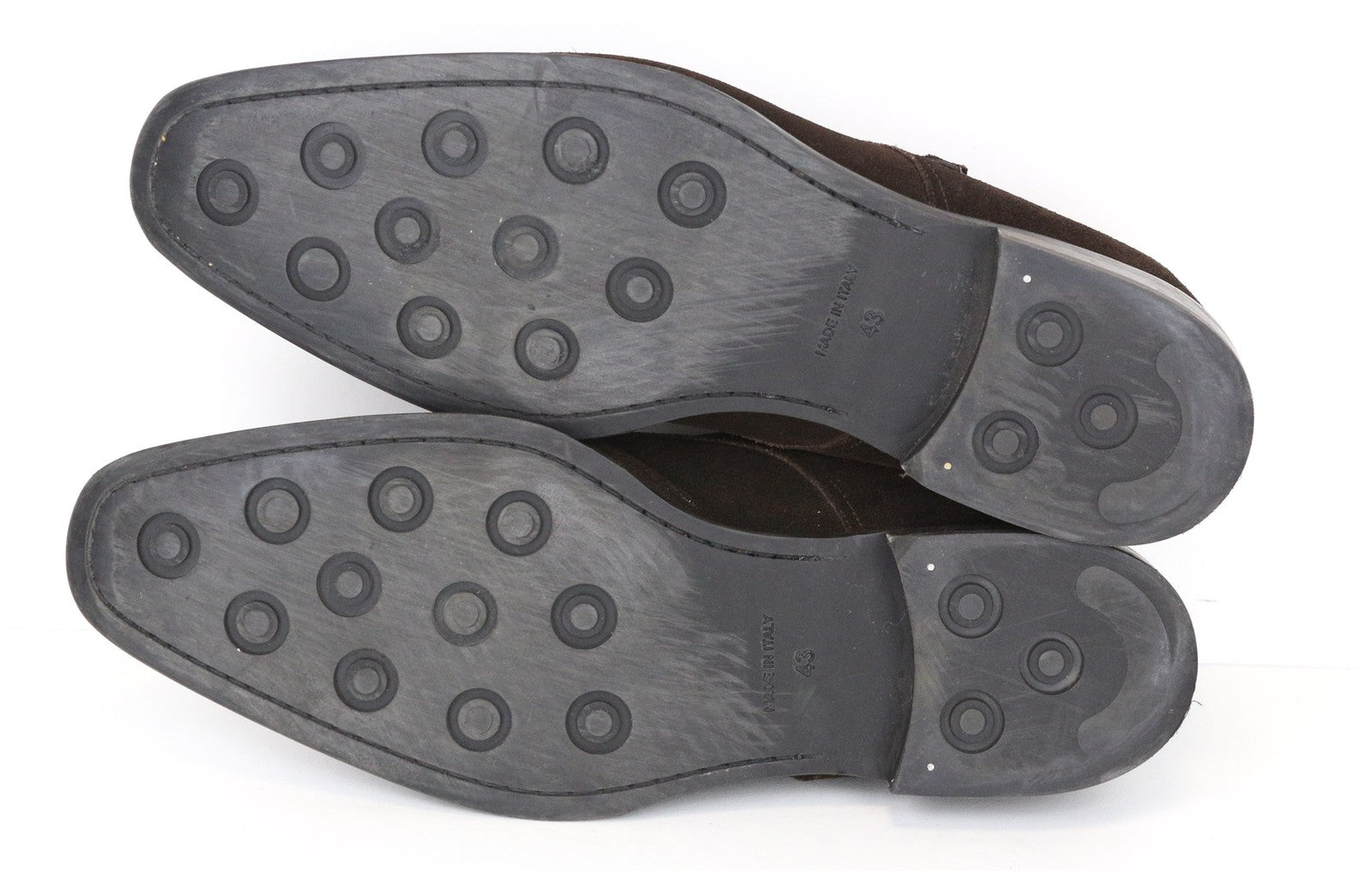 SUITSUPPLY vyriški batai, EU43, tamsiai rudi, zomšiniai, odiniai, su dviguba sagtimi, žemu viršumi 