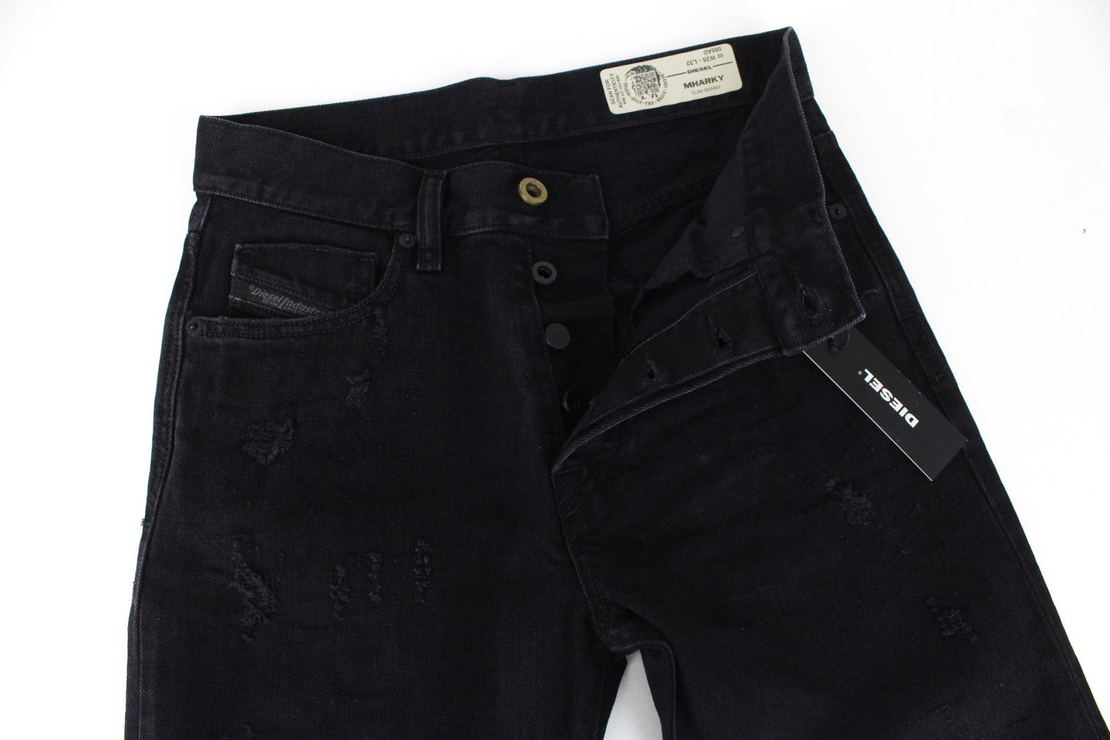 DIESEL Mharky 088AD vyriški džinsai W26/L32 juodi, ploni, aptempti berniukiški, netempiamo kirpimo 