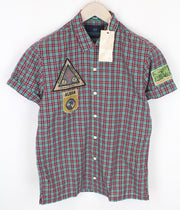 SCOTCH &amp; SODA vyriški marškiniai S dydžio medvilninio lino mišinio violetiniai languoti lopai languoti 