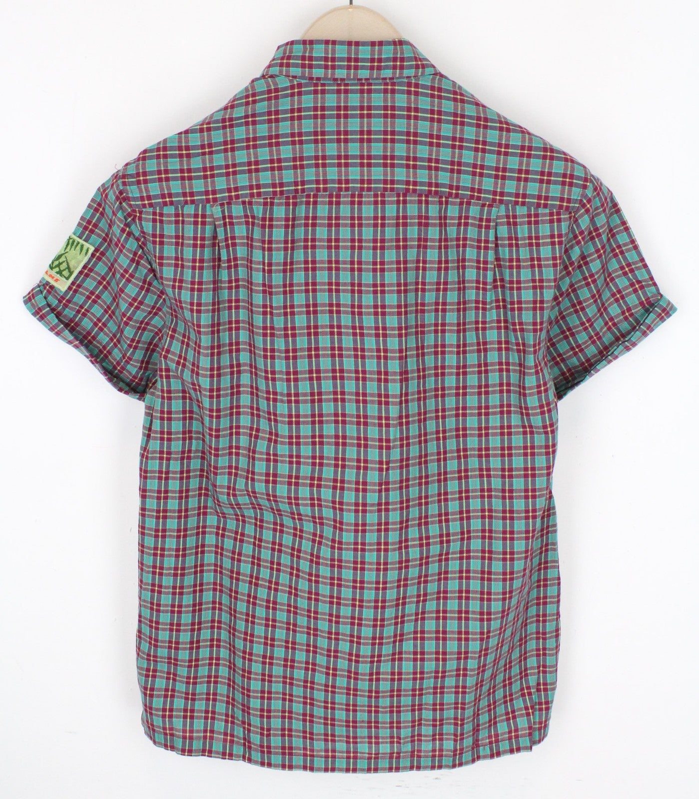 SCOTCH &amp; SODA vyriški marškiniai S dydžio medvilninio lino mišinio violetiniai languoti lopai languoti 