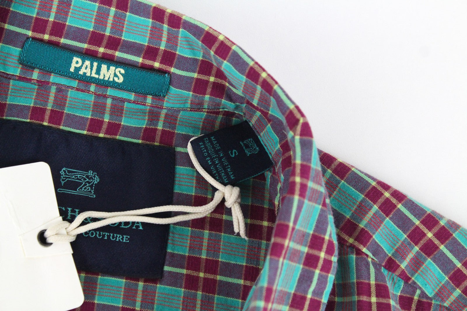 SCOTCH &amp; SODA vyriški marškiniai S dydžio medvilninio lino mišinio violetiniai languoti lopai languoti 