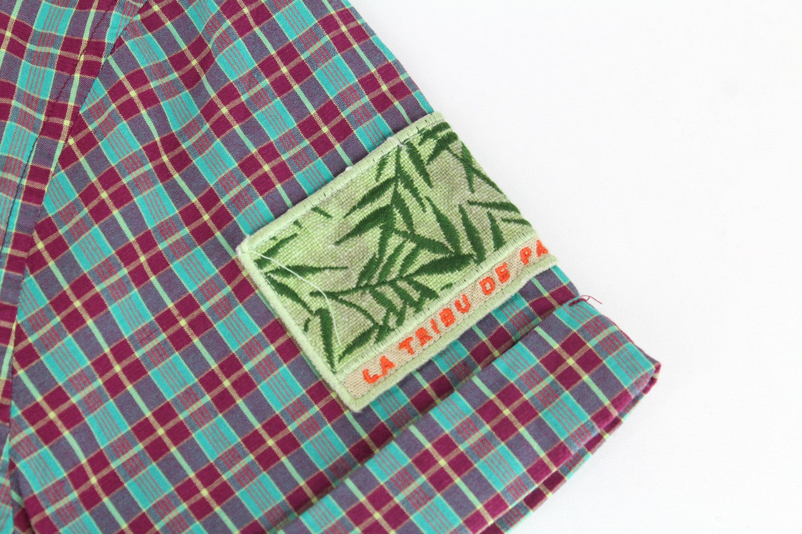 SCOTCH &amp; SODA vyriški marškiniai S dydžio medvilninio lino mišinio violetiniai languoti lopai languoti 