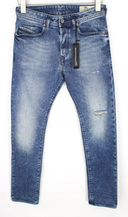 DIESEL Buster 081AQ vyriški džinsai W27/L32 mėlyni, ploni berniukiški, siaurėjantys, tamprūs, išsausėję. 