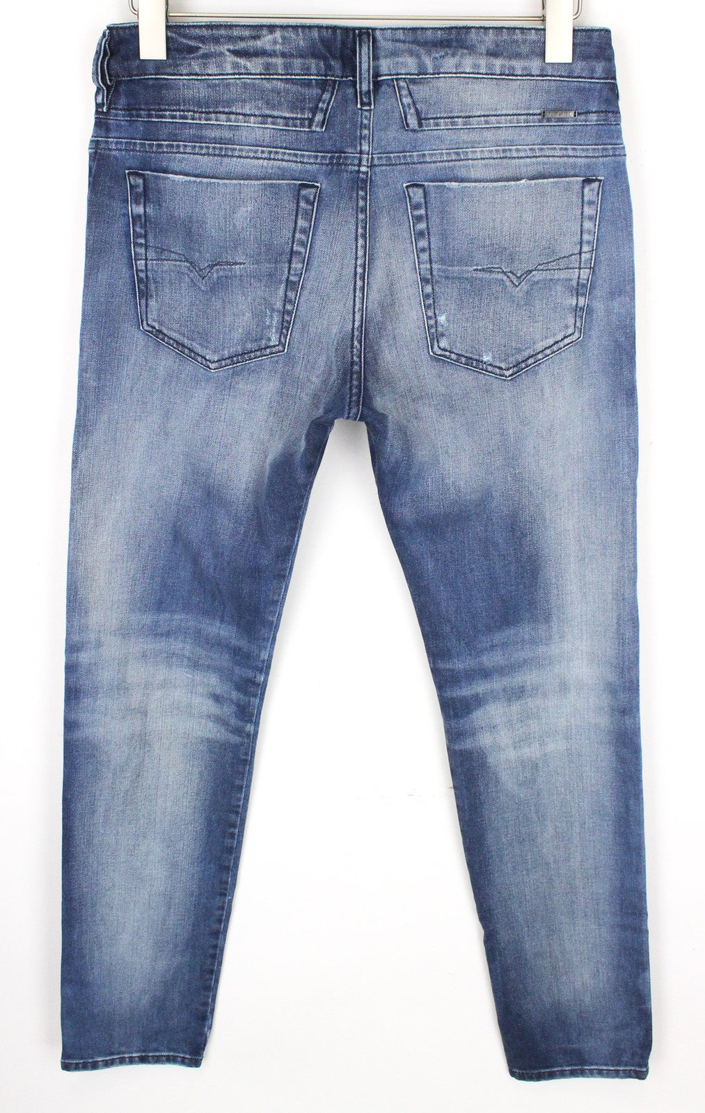 DIESEL D-Bazer 084DD vyriški džinsai W29/L34 mėlyni, tamprūs, siaurėjantys su sagomis, dirbtinės odos. 