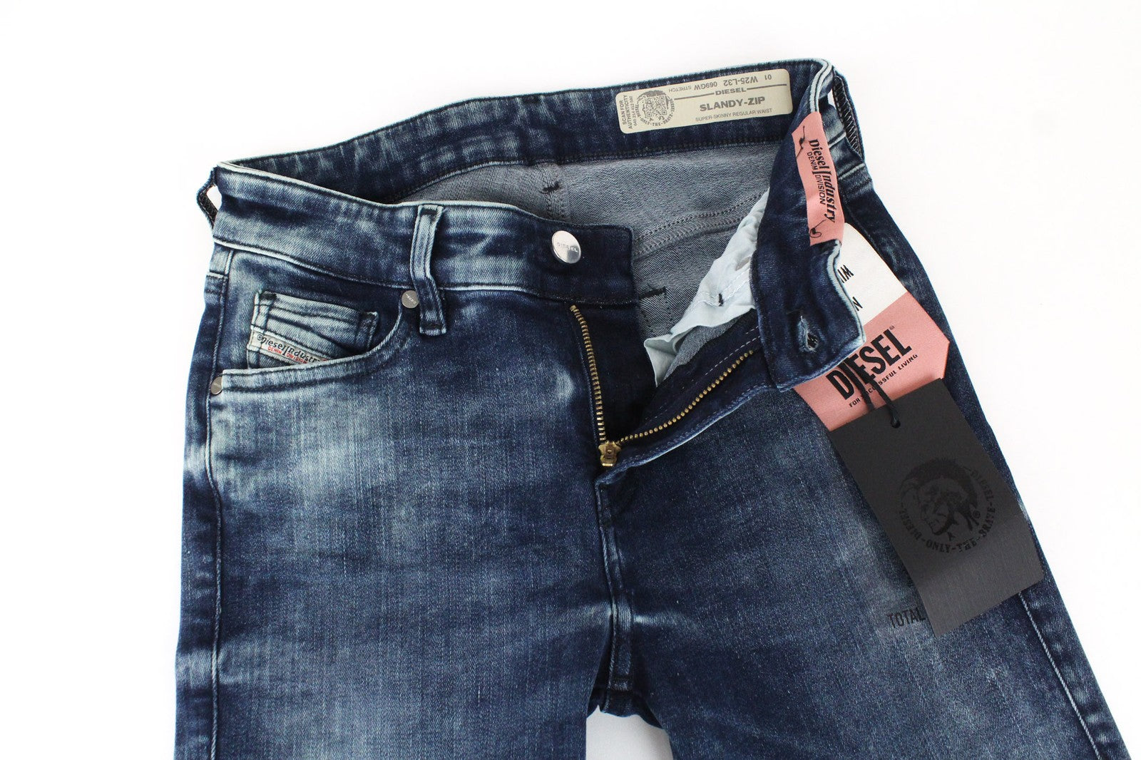 DIESEL Slandy-Zip 069GW moteriški džinsai W25/L32 vidutinio mėlynumo, aptempti, tamprūs 