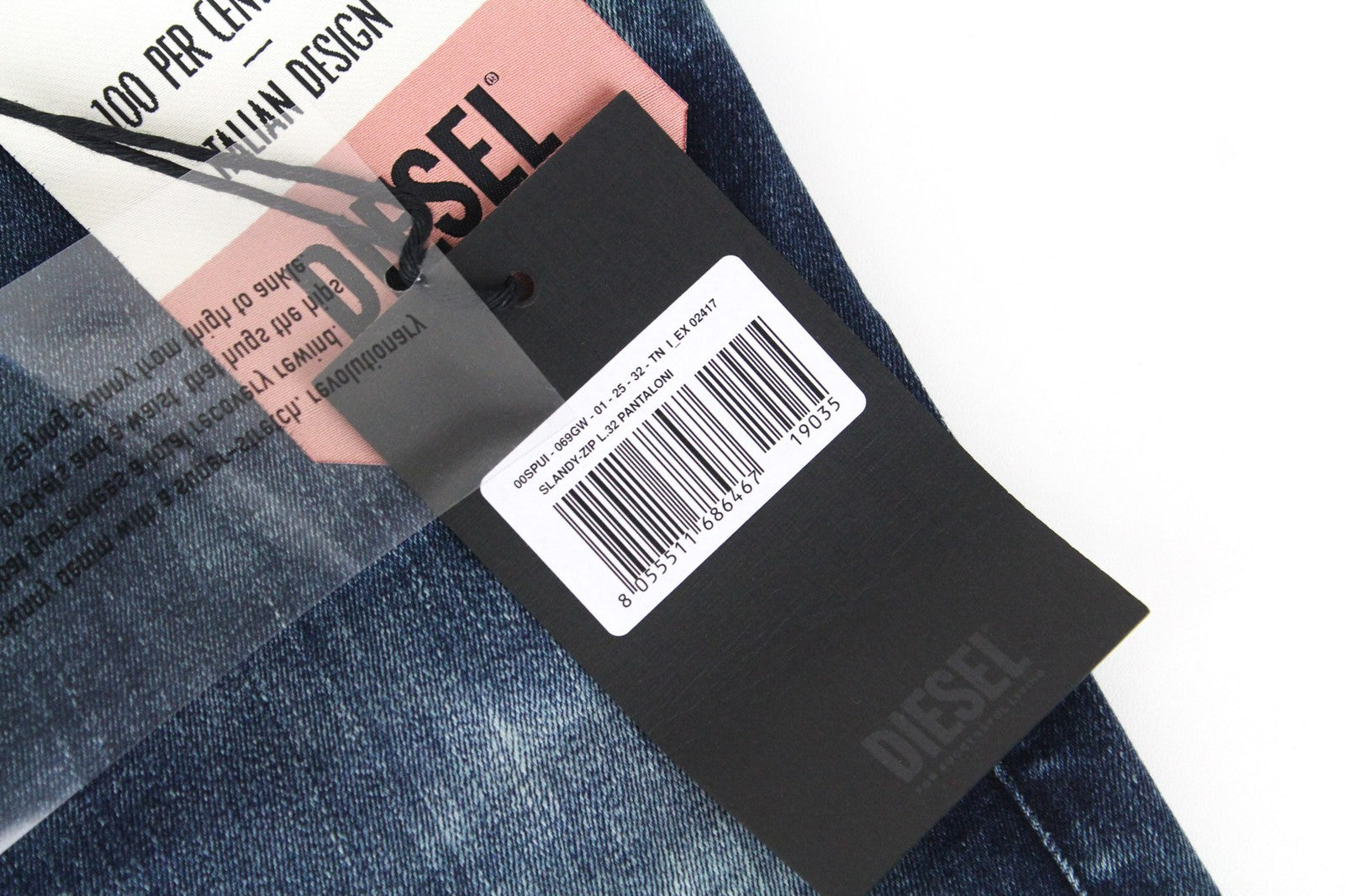 DIESEL Slandy-Zip 069GW moteriški džinsai W25/L32 vidutinio mėlynumo, aptempti, tamprūs 