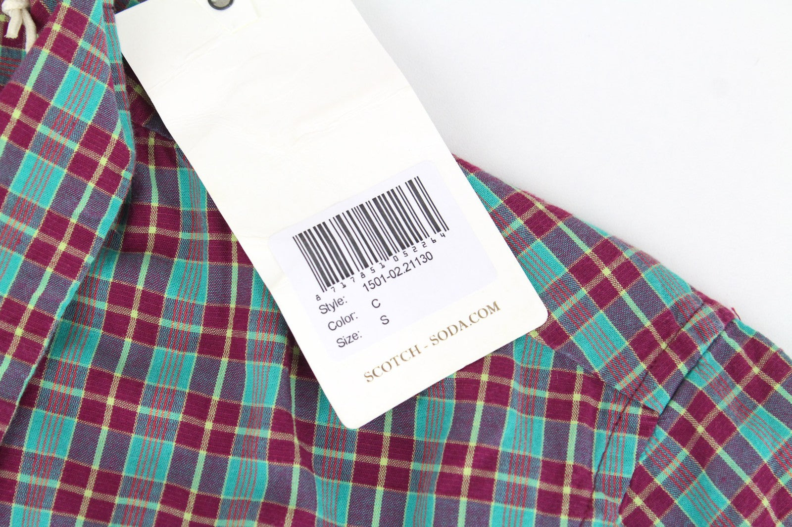 SCOTCH &amp; SODA vyriški marškiniai S dydžio violetiniai languoti languoti medvilnės ir lino mišinio rašto marškiniai 