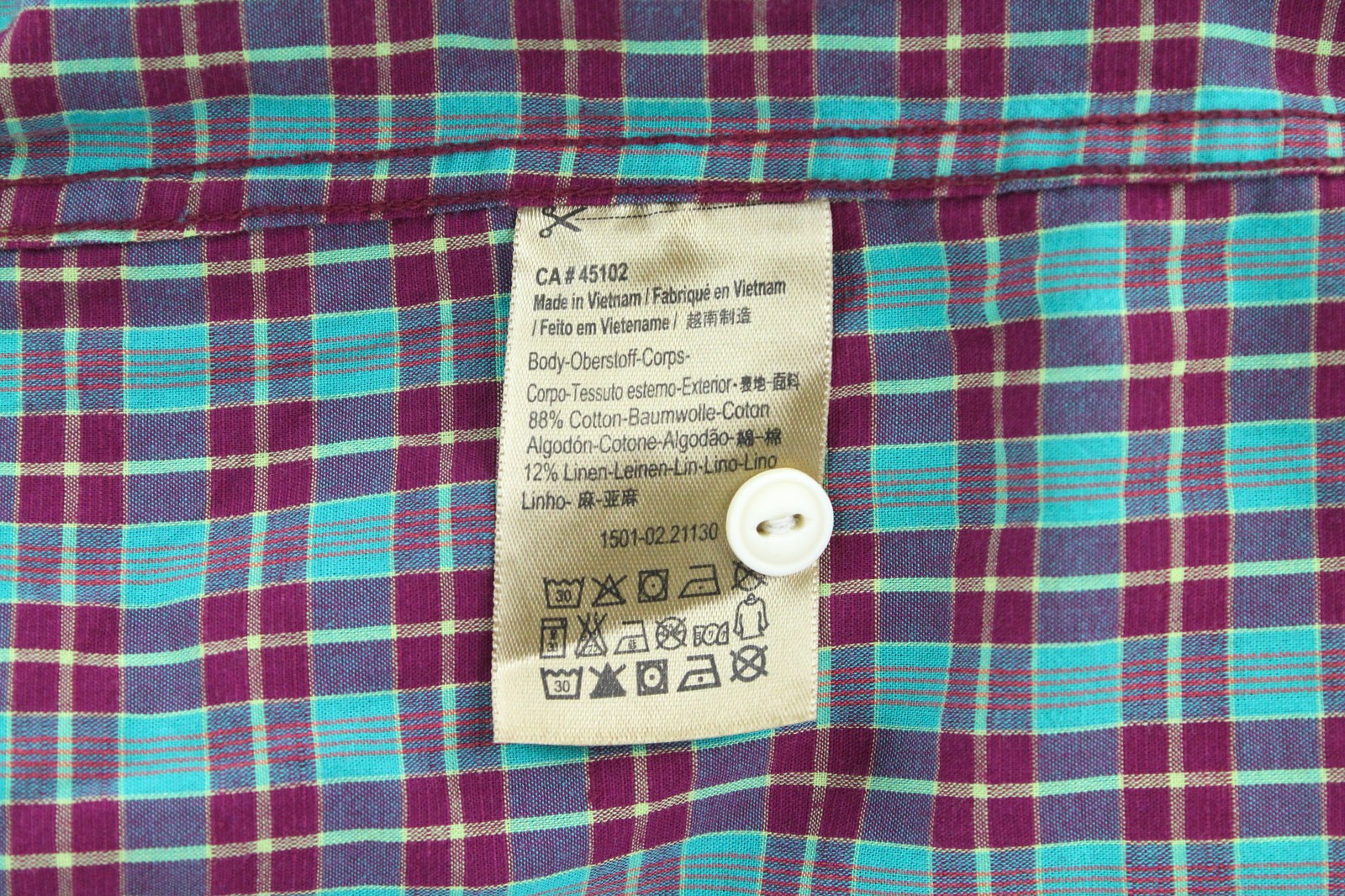 SCOTCH &amp; SODA vyriški marškiniai S dydžio violetiniai languoti languoti medvilnės ir lino mišinio rašto marškiniai 