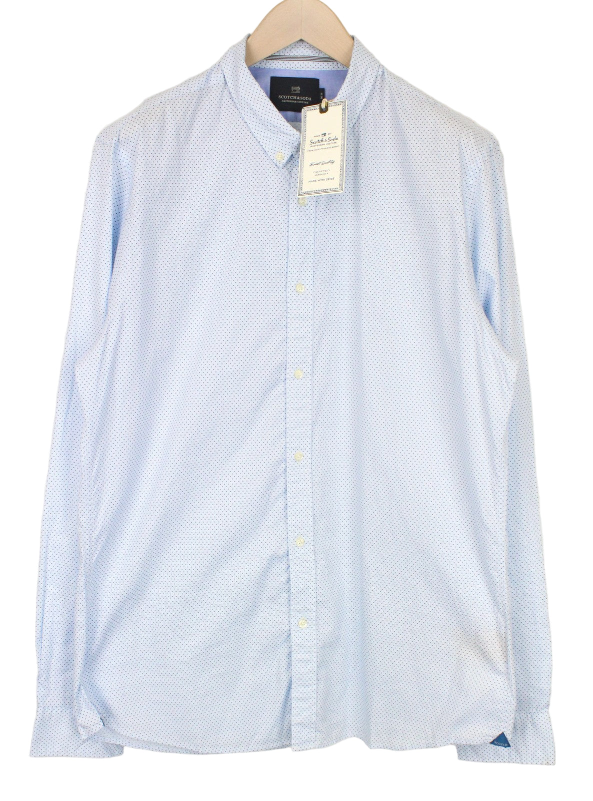 SCOTCH &amp; SODA vyriški marškinėliai su mėlynais taškeliais ir melanžu, siaurėjantys, 2XL dydžio, su sagomis 