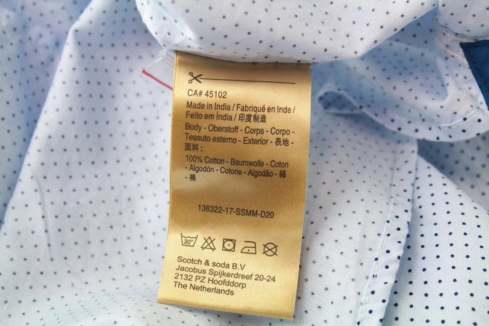 SCOTCH &amp; SODA vyriški marškinėliai su mėlynais taškeliais ir melanžu, siaurėjantys, 2XL dydžio, su sagomis 