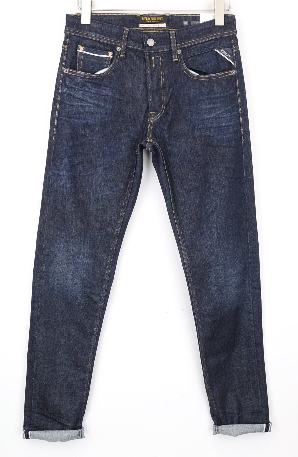 REPLAY Grover vyriški džinsai W30/L34 laisvalaikio stiliaus tiesūs mėlyni tamprūs džinsai 