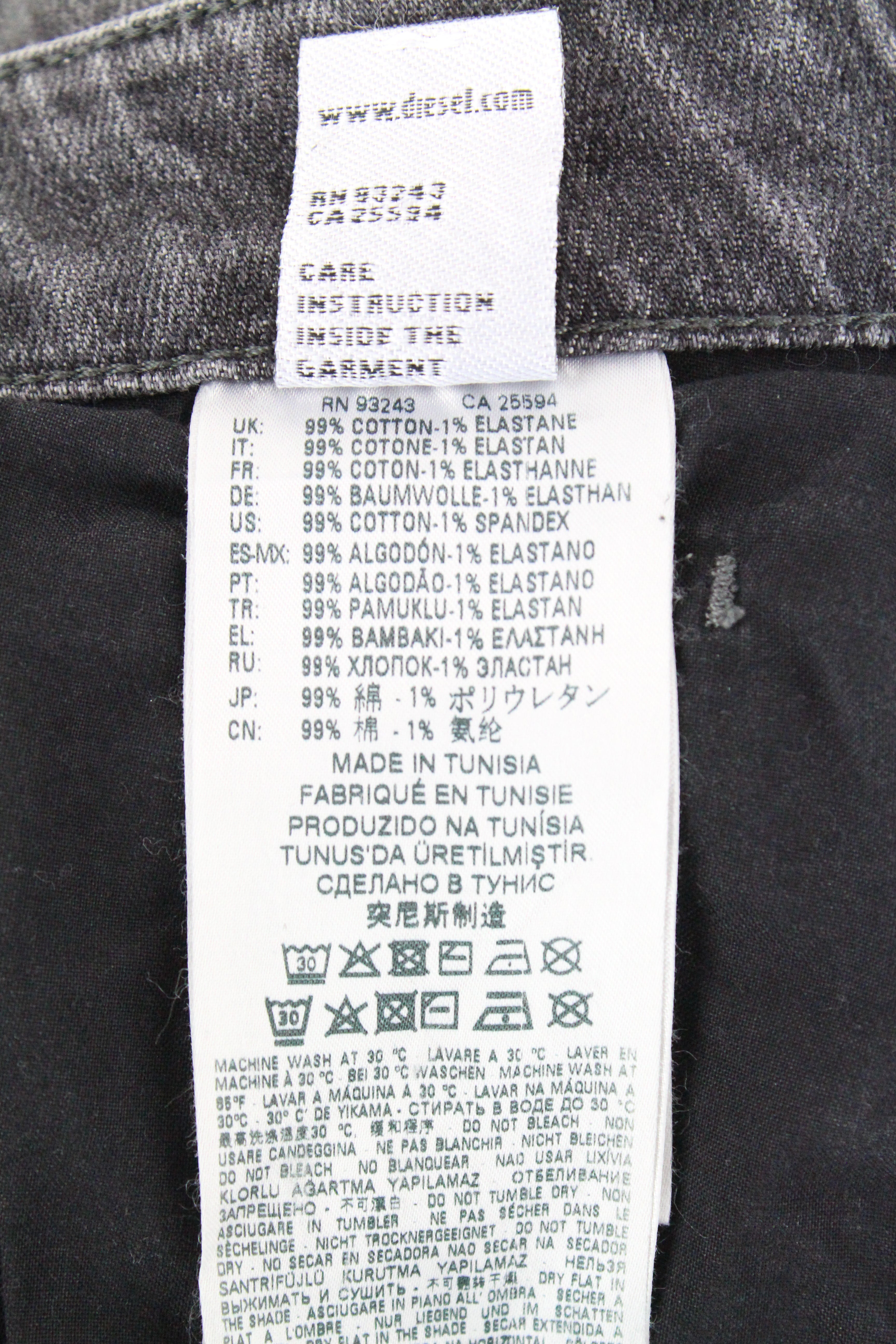 DIESEL D-Bazer 0890F vyriški džinsai W29/L30 siaurėjantys medvilniniai tamprūs džinsai pilki plėšyti 