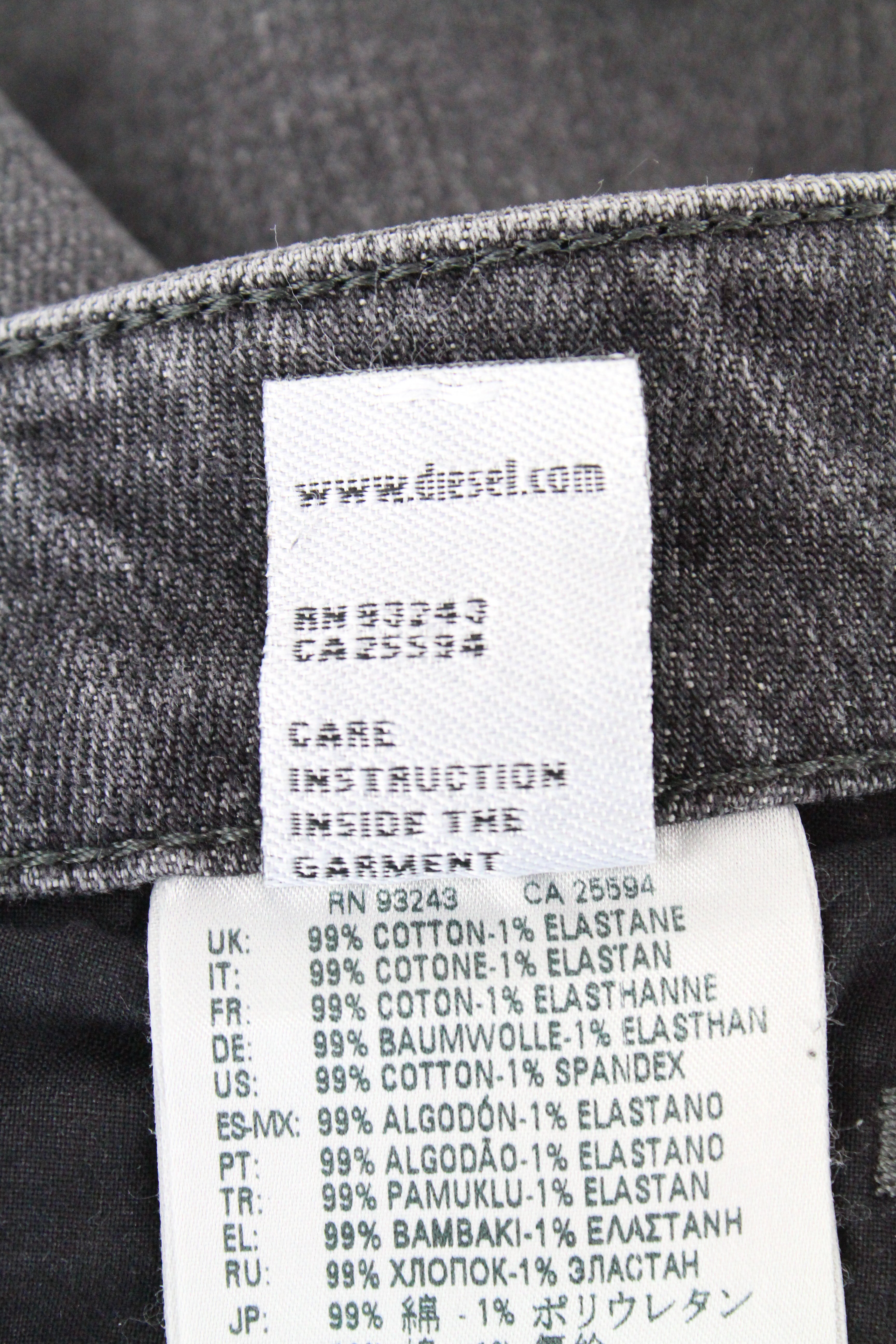 DIESEL D-Bazer 0890F vyriški džinsai W29/L30 siaurėjantys medvilniniai tamprūs džinsai pilki plėšyti 