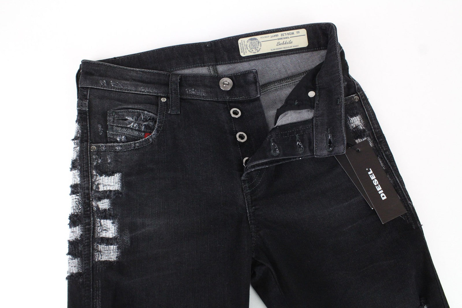 DIESEL Babhila 084YT Women's W24/L32 Grey Slim Skinny Stretch Distressed Jeans