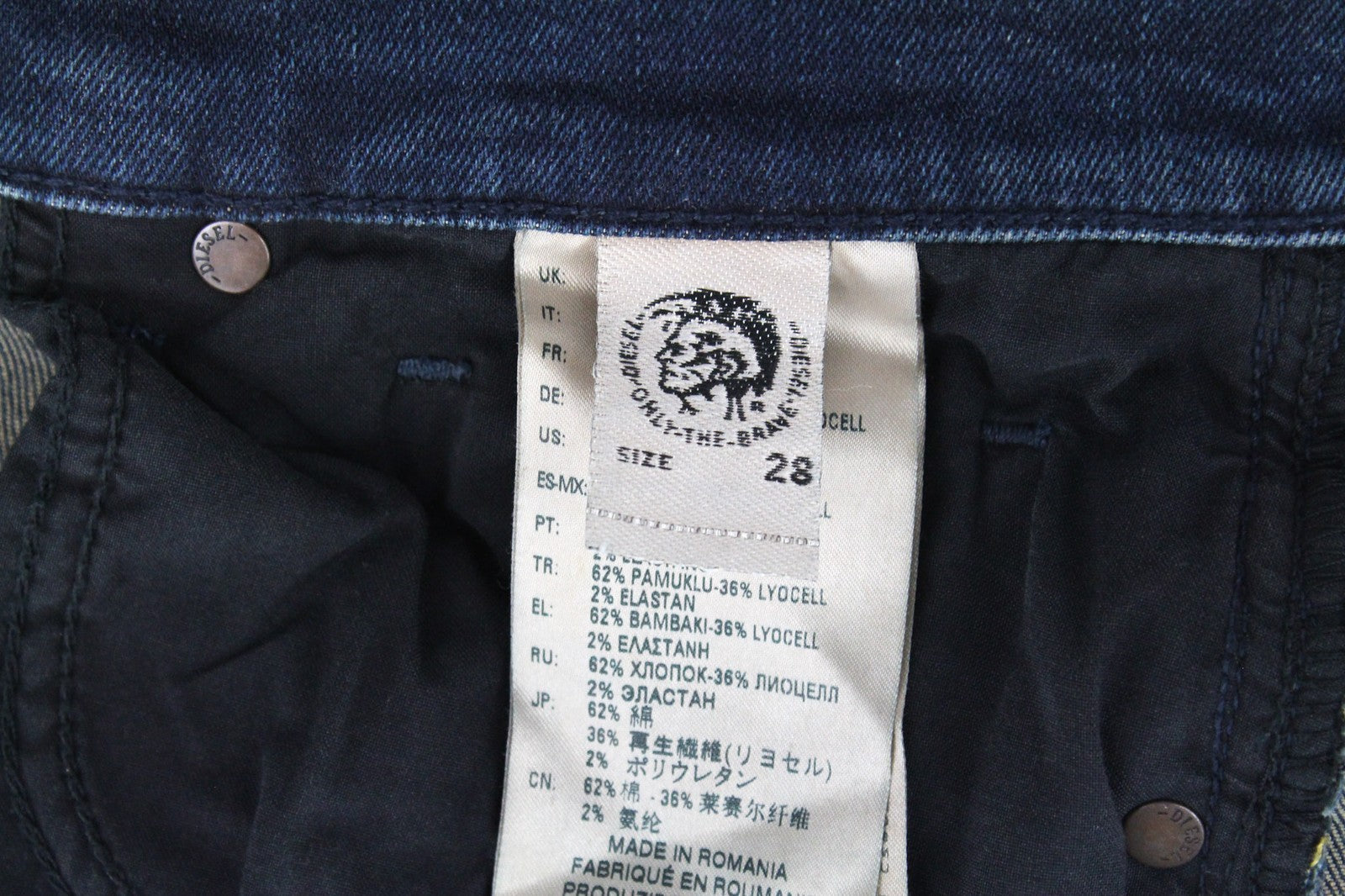 DIESEL D-Vider 084AU Men's W28/L30 Dark Blue Stretch Button Carrot Fit Jeans