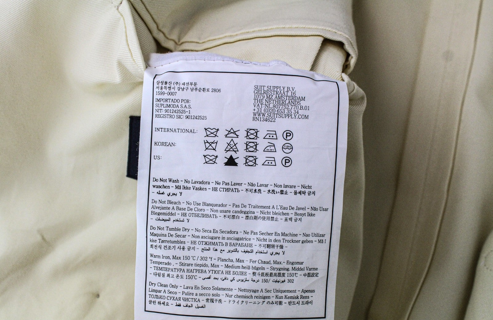 SUITSUPPLY La Spalla Men's UK38S Double-Breasted Light Yellow Cotton Suit 2Pc