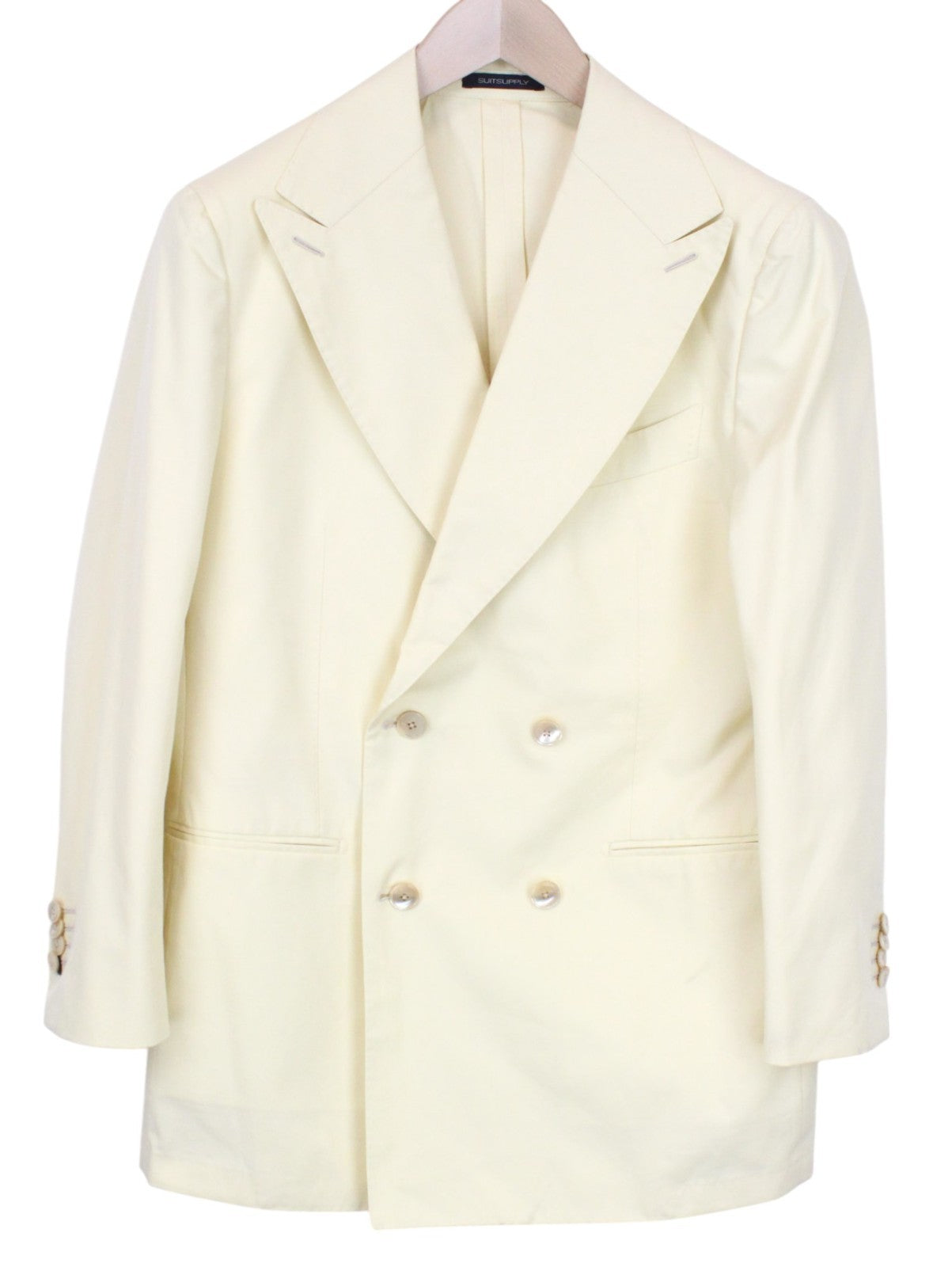 SUITSUPPLY La Spalla Men's UK38S Double-Breasted Light Yellow Cotton Suit 2Pc